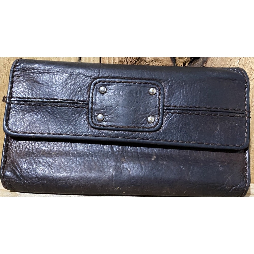 Designer‎ Fossil Wallet Brown Leather Tri-Fold